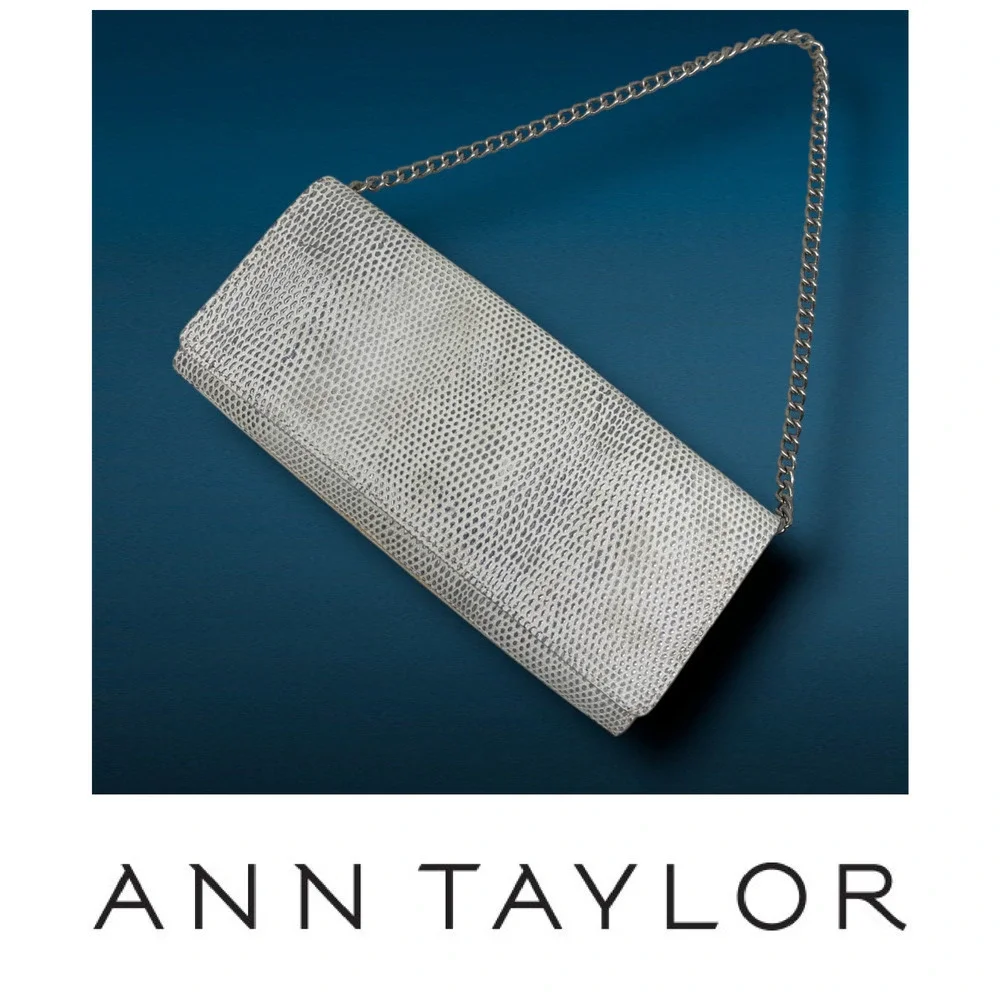 Ann Taylor Textured Leather Envelope Bag Chain Strap Clutch Runway Couture